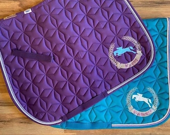 Custom Horse English Saddle Pad - Horse jumping with name