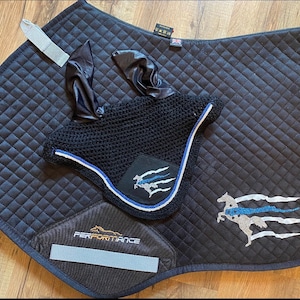 Custom police Thin Blue Line - contour black pad and bonnet horse flag