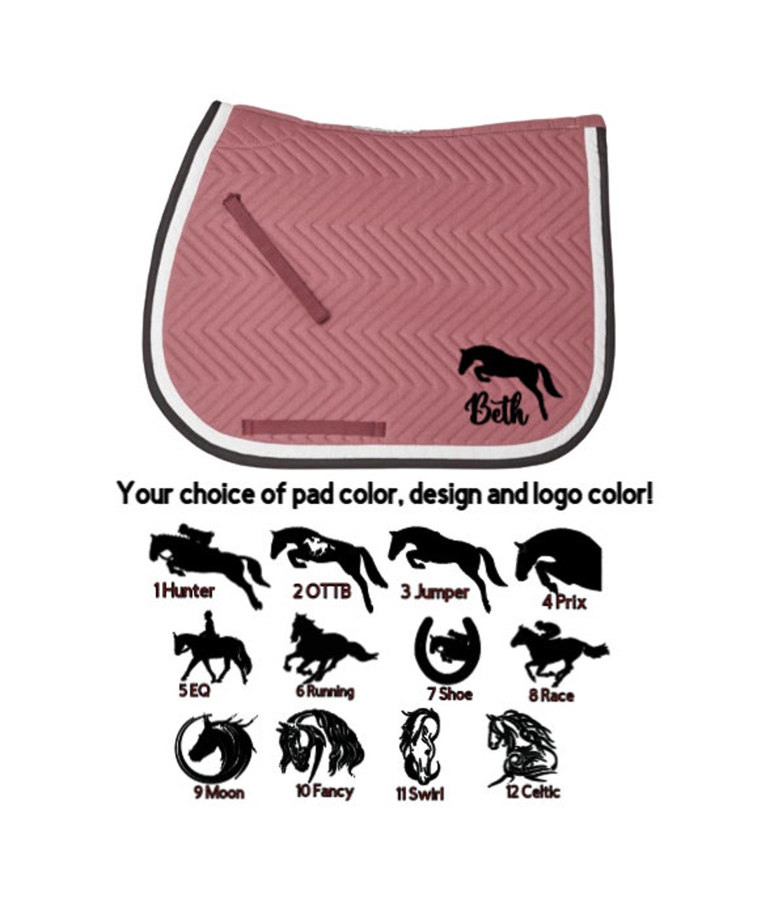 Custom Personalized Horse English All Purpose Saddle Pad Design and