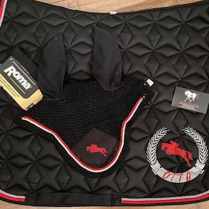 Custom Horse English Saddle Pad and bonnet - Horse jumping OTTB or name