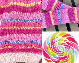Kit de bébé « Lollipop », bonnet et bonnet, 0-3 mois, tricoté à la main