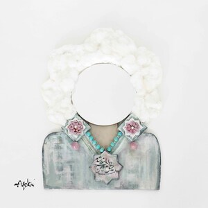 Decorative Mirror For Wall Vintage Style Curly White Hair Handmade Mirror Boho Home Decor Living Room Bedroom Moroccan Mirror Wall Art -Gray