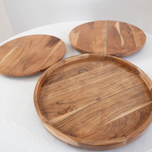 Handcrafted Stained Wooden Lazy Susan | 18″ & 20″ Rotating Serving Tray with Lip Edge | Farmhouse Kitchen Centerpiece and Organizer