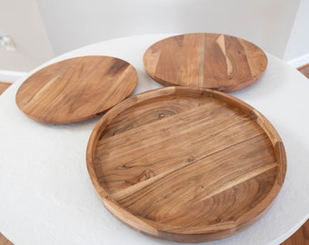 Handcrafted Stained Wooden Lazy Susan | 18″ & 20″ Rotating Serving Tray with Lip Edge | Farmhouse Kitchen Centerpiece and Organizer