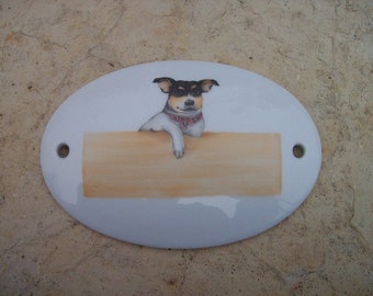 Porcelain door sign with dog hand-painted