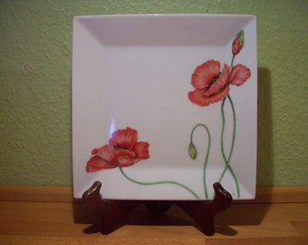 Porcelain picture with poppy to stand or hang