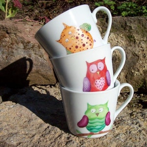 Children's Plate with a colourful owl and a name made of porcelain, hand painted in desired colour image 3