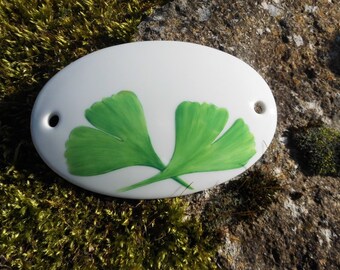 Door sign with ginkgo leaves in porcelain, hand painted, wedding, gift