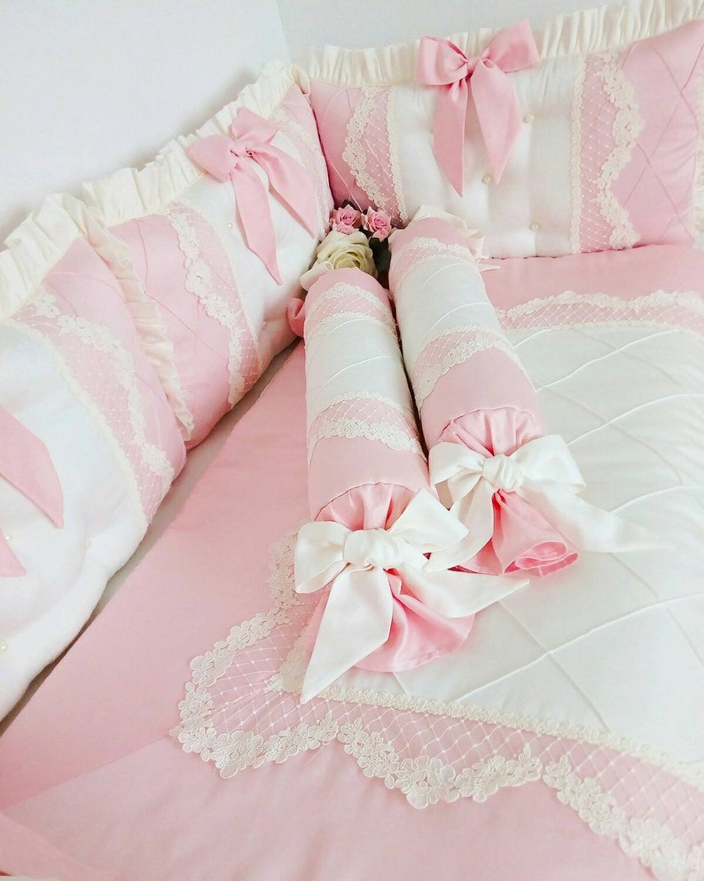 Gentle Pink Set In A Crib For Little Princess Bumper Baby Nursery Cot Sets Bedding Girl Blanket - Pink Princess Cot Bedding Gentle Pink Set In A Crib For Little Princess Bumper Baby Nursery Cot Sets Bedding Girl Blanket - Pink Princess Cot Bedding