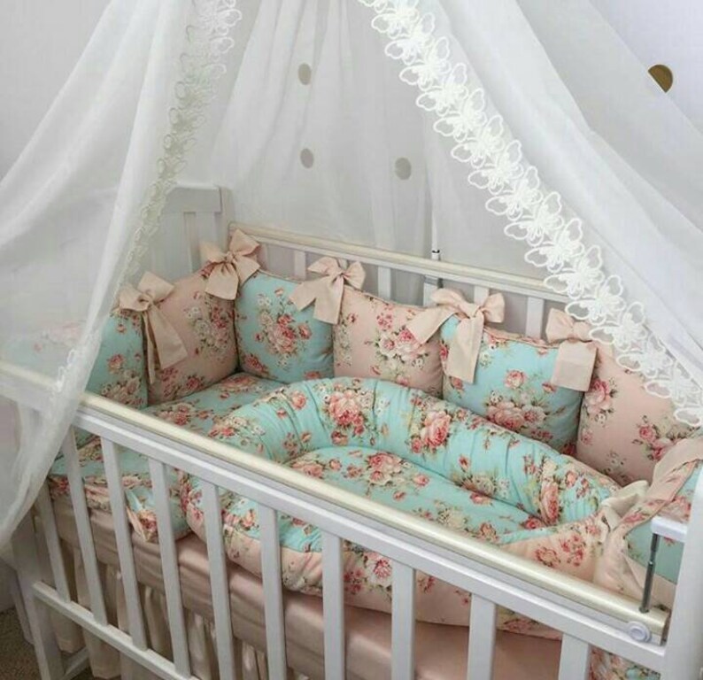 Girls Crib Set In Blush Pink And Navy Pink Ruffle Crib Etsy