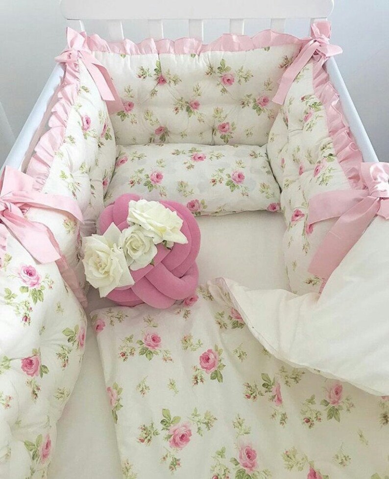 Flowers Crib Bumpers For Girl Organic Crib Bumpers Nursery Etsy