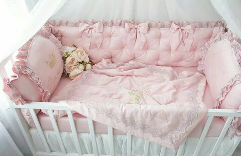 Gentle Pink Set In A Crib For Little Princess Bumper Baby Nursery Cot Sets Bedding Girl Blanket - Pink Princess Cot Bedding Gentle Pink Set In A Crib For Little Princess Bumper Baby Nursery Cot Sets Bedding Girl Blanket - Pink Princess Cot Bedding