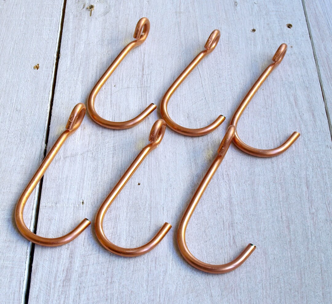 Set of 6 Copper J Hooks for Coats Hats Potskitchen Hooks Etsy