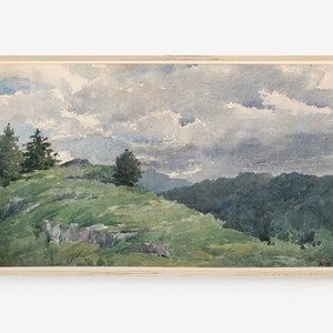 Frame TV Art, Samsung Frame TV Art, Digital Download, Fall, landscape, Vintage watercolor Painting, Meadow, Countryside, mountain view, wood