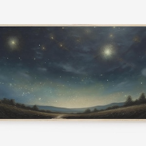 Frame TV Art, Samsung Frame TV Art, Digital Download, Night Sky, Vintage Oil Painting, Stars, Starry Sky, Moody, Starry Night, Evening, Blue