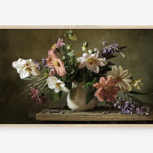 Frame TV Art, Samsung Frame TV Art, Digital Download, Vintage, Still Life, spring, Day, Flowers, Floral, oil Painting