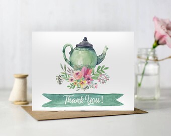 Tea Party Thank You Card, Bridal Shower Tea Party, Thank you notes, Tea Party Thank You Card, Tea Party Thank-you note, Printable Thank you