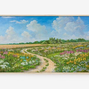Frame TV Art, Samsung Frame TV Art, Digital Download, Summer, landscape, Vintage Oil Painting, Meadow, Countryside, Wildflower, Springtime