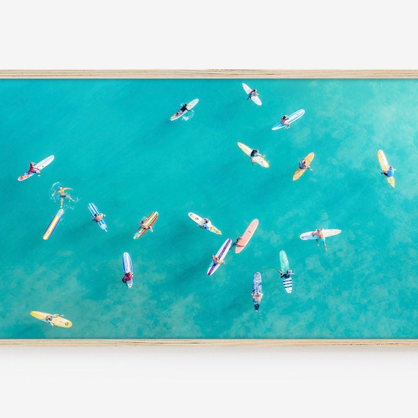 Frame TV Art, Samsung Frame TV Art, Digital Download, Surfers, Tropical, Beach, landscape, ocean, summer, vacation, drone, surfing, Hawaii