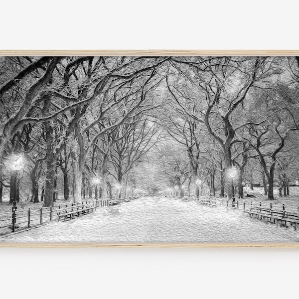 Frame TV Art, Samsung Frame TV Art, Digital Download, Winter, landscape, Central Park, Christmas, snow scene, oil painting, nyc, New York