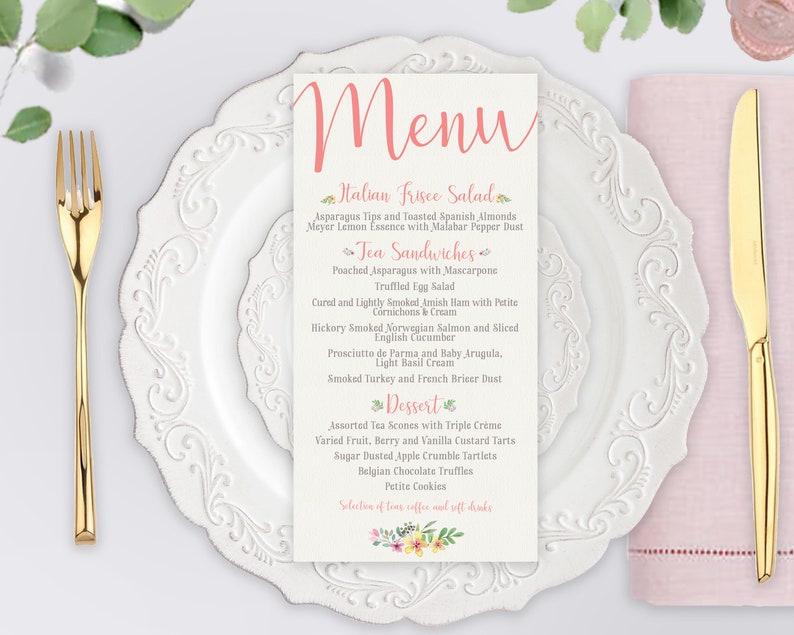 Custom Bridal Shower Menu Tea Party Menu Etsy