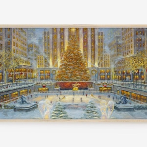 Frame TV Art, Samsung Frame TV Art, Digital Download, Winter, landscape, Rockefeller, Christmas, snow scene, oil painting, nyc, New York