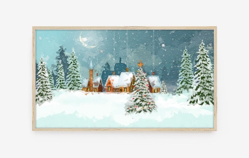 Frame TV Art, Samsung Frame TV Art, Digital Download, Winter, landscape, mountains, snowy mountain, Christmas, snow scene, oil painting 