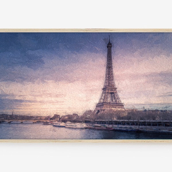Frame TV Art, Samsung Frame TV Art, Digital Download, Paris, France,  landscape, Vintage Oil Painting, Sunset, Summer, Eiffel tower