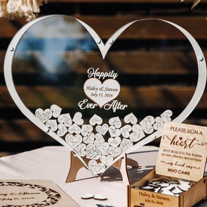 Elegante libro de firmas de boda con forma de corazón en 3D: caja de acrílico transparente para guardar recuerdos de entrada.