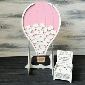 Alternativa al libro degli ospiti rosa, idea regalo per matrimonio, libro degli ospiti con palloncino volante, libro degli ospiti per baby shower, baby shower con nuvole bianche