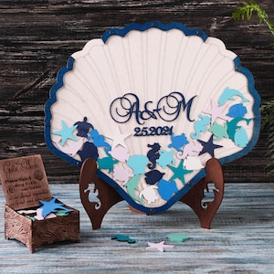 Nautical Alternative Drop Box, Beach Themed Wedding, Blue Sea Theme, Wedding guest book, beach wedding, Custom Sea Shell Wedding Guestbook