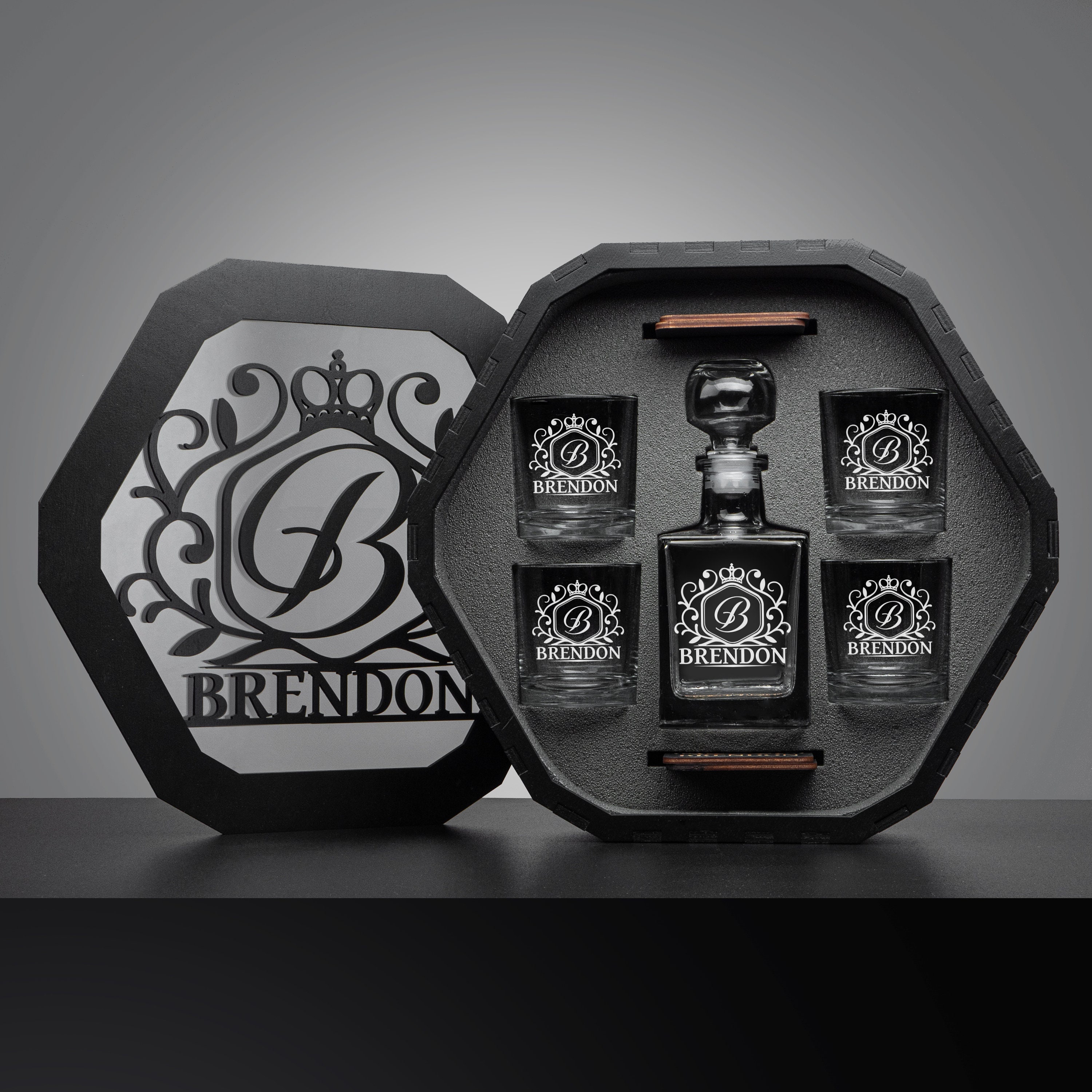 Juego de decantador personalizado, vasos de whisky, vasos personalizados, juego de decantador de whisky, piedras de whisky, juego de decantador de bourbon, regalo para el padre