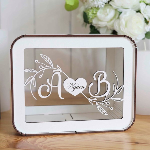 Cadeau de mariage personnalisé, décor de mariage Boho, boîte de carte de mariage avec fente, boîte de cadeau de mariage rustique, boîte de carte en bois personnalisée