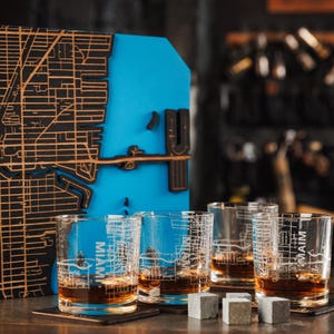 Verre à whisky plan de la ville gravé - Verres à whisky personnalisés, cadeau bourbon personnalisé avec votre ville, verre à l'ancienne carte de la ville pour homme