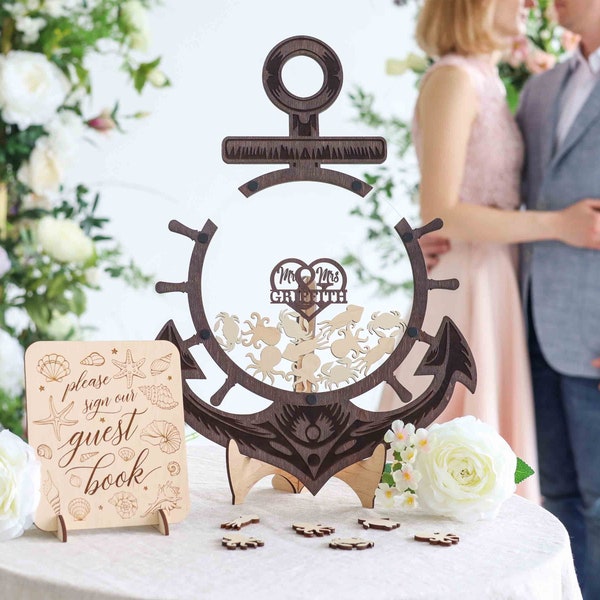 Wedding Guest Book Alternative, Anchor Guestbook, Alternative Guest Book, Anchor with Hearts, Transparent Anchor Wedding Guest Book