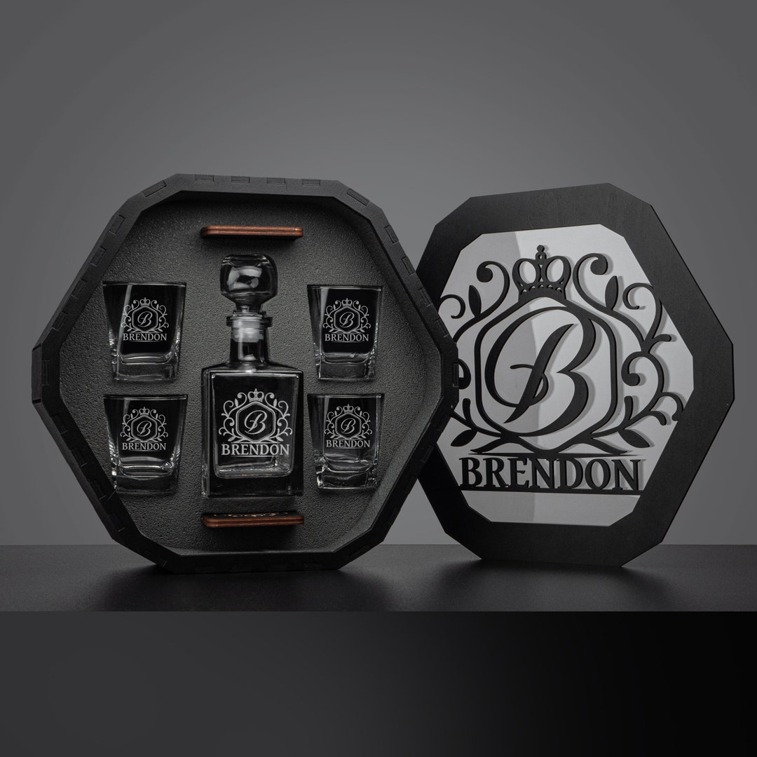 Decanter Set Personalized, Engraved Wooden Gift Box, Whiskey Decanter