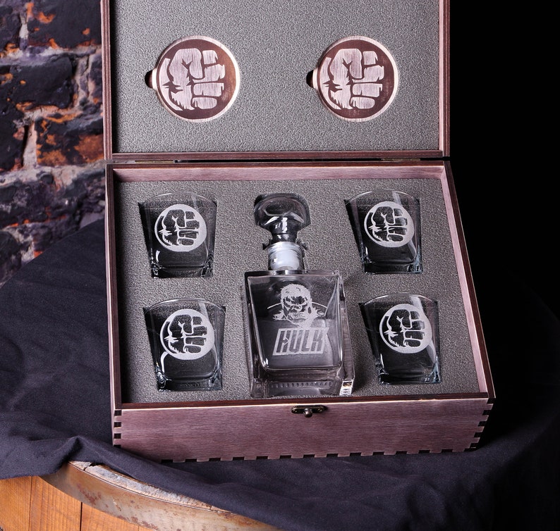 Engraved Decanter Avengers Whiskey Glasses Bourbon Decanter Etsy