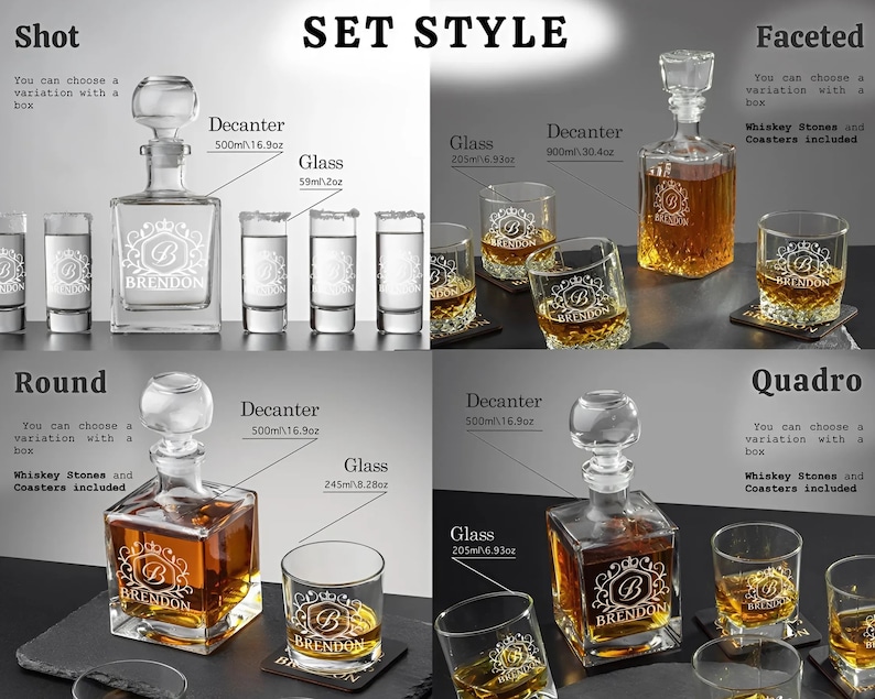 Personalized Glasses, Whiskey Decanter Set, Christmas Gift, Whiskey Stones, Bourbon Decanter Set, Whiskey Glasses, Fathers Gift, Gift fo Him