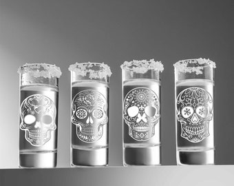 Conjunto de copos de tequila em formato de caveira de açúcar para o Dia dos Mortos, caixa em formato de caixão, utensílio de bar, presente.