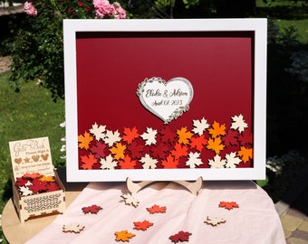 Wood Wedding Drop Box Maple leaves Alternative Heart Wedding Guestbook Drop Top Rustic Wedding guestbook Leaf Fall Wedding Guest Book Custom