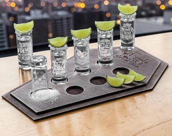 Sugar Skull Tequila Shot Flug Set Sarg Box Mezcal Barware Geschenk Decor