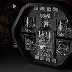 Bourbon karaf set, whiskyglazen, stalknecht cadeau, aangepaste glasset, cadeau voor hem, gepersonaliseerd Vaderdagcadeau, whisky karaf set