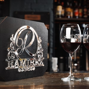 Custom Wine Glasses in Engraved Wood Gift Box – Personalized Wedding Gift for Couples, Birthdays, Bridesmaids & Wine Enthusiasts