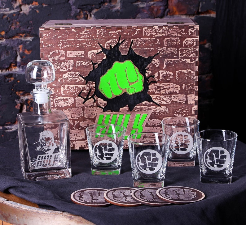 Engraved Decanter Avengers Whiskey Glasses Bourbon Decanter Etsy