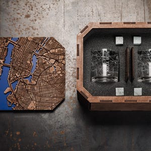 City Map Etched Whiskey Glass – Custom Rocks Tumbler Gift for Men, Bourbon Lover, Urban Map Old Fashioned Glass for Groomsmen