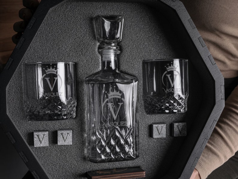 Personalized Glasses, Whiskey Decanter Set, Christmas Gift, Whiskey Stones, Bourbon Decanter Set, Whiskey Glasses, Fathers Gift, Gift fo Him