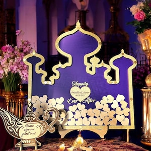 Libro degli ospiti Arabian Castle Drop Box - Firma con lampada magica, decorazioni da favola personalizzate per compleanni da principessa, Quinceañera, Sweet 16, festa marocchina