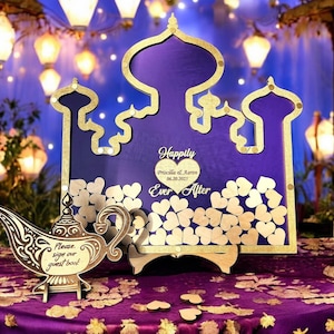 Libro degli ospiti del Castello di Jasmine - Scatola di consegna personalizzata per matrimonio con lampada magica per celebrazioni da favola, principesse indiane e marocchine