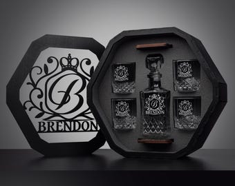 Personalisiertes Whisky-Dekanter-Set mit gravierten Gläsern in eleganter Holzbox - personalisiertes Geschenk für Männer, einzigartiges Weihnachtsgeschenk