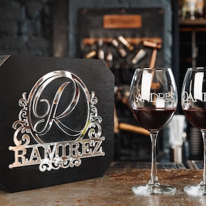 Engraved Wine Glasses with Wooden Gift Box – Custom Stemware Set for Wedding Celebration, Bridesmaid or Birthday Keepsake